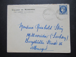 Frankreich 1938 Umschlag College De Normandie Par Cleres Auslandsbrief Nach Mittweida Sachsen - Briefe U. Dokumente