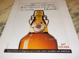 ANCIENNE PUBLICITE ELLE EST BLONDE BIERE  D ALSACE LA FISCHER 1995 - Alcools