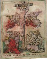 "XVIII E Sièccle 1782 -perkament Amor Noster  Crucifixu Est " Image Pieuse -Holycard Illustr.C.De Boudt - Santini