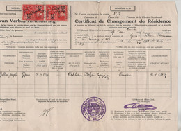Certificat Changement Résidence Courtrai 1929 Casier Ypres - Ohne Zuordnung