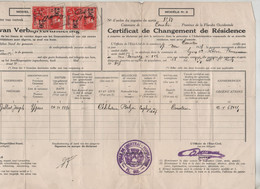 Certificat Changement Résidence Courtrai 1929 Casier Ypres - Non Classés