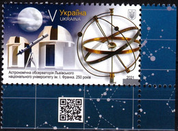 UKRAINE 2021-19 Astronomy Space: Lviv University Observatory 250. QR CORNER, MNH - Astronomie