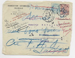 FRANCE BLANC 5C+ 10C SEMEUSE LIGNEE LETTRE COVER PARIS 24.5.1905 POUR DAHOMEY REEXP LAGOS + ACCRA POSTE OFFICE LAGOS - 1900-29 Blanc