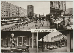 Magdeburg Karl-Marx-Straße Haus Der Lehrer Restaurant "Zentral", Schwarz-weiß Mehrbildkarte NEU, 1980, 2 Scans - Magdeburg