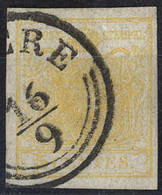 O 1850, 5 Cent. Giallo Ocra, Usato, Cert. Steiner (Sass. 1) - Lombardije-Venetië