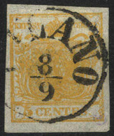 O 1850, 5 Cent. Arancio, Carta A Seta,cert. Goller (Sass. 1h) - Lombardo-Veneto