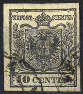 O 1850, 10 Cent. Nero, Sottotipo B, Usato, Cert. Goller (Sass. 2) - Lombardo-Veneto