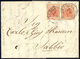 Cover 1850, 15 Cent. Rosso, Primo Tipo, Coppia Su Lettera Da Verona, (Sass. 3 - ANK 3HI) - Lombardije-Venetië