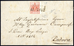 Cover 1850, 15 Cent. Rosso, Prima Tiratura, Bordo Di Foglio A Destra, Con Difetto Di Clichè "falla Bianca Nello Scudo" S - Lombardy-Venetia