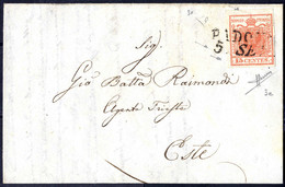 Cover 1850, "Pieghe Di Carta", 15 Cent. Primo Tipo, Su Lettera Da Padova 5.9.1851, Firm. E. Diena E Sorani (Sass. 3e) - Lombardo-Veneto
