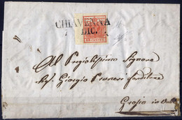 Cover 1850, 15 Cent. Rosso Vermiglio, Secondo Tipo, Bordo Di Foglio A Sinistra, Su Lettera Da Chiavenna, Firm. Sorani E  - Lombardo-Veneto