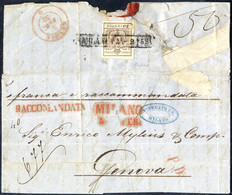 Cover 1850, Raccomandata Da Milano 4.2.1852 Per Genova, Porto Della Lettera Pagata In Contanti Mentre Il Porto Della Rac - Lombardy-Venetia