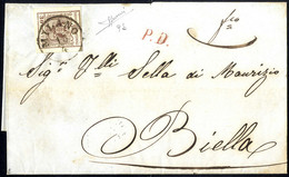 Cover 1850, Lettera Della Seconda Distanza Per L' Estero Da Milano 13.4.1855 Per Biella Affrancata Con 30 Cent. Bruno Ci - Lombardy-Venetia
