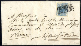 Cover 1850, 45 Cent. I°tipo Carta A Mano Su Lettera Da Venezia 12/2 Per Baden, ANK 5Xa / Sass. 10d / 450,- - Lombardije-Venetië