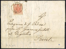 Cover "UDINE 9 / 1", Annullo 2CO Su 15 Cent. Su Lettera Del 9.1.1855 Per Trieste, Firmata E. Diena (Sass. 6 - 7P.) - Lombardo-Veneto