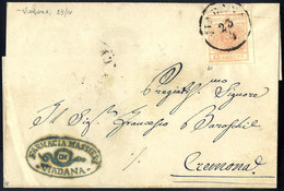 Cover "VIADANA 23 / 4", Annullo C1 Su 15 Cent., Carta A Macchina Su Lettera Per Cremona (Sass. 20 - 4P.) - Lombardo-Veneto