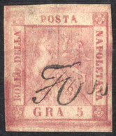 O 1858, 5 Gr. Carminio Rosa, Firmato Bühler, Sass. 9 / 375,- - Napoli