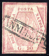 O 1858, 10 Grana Carminio Rosa, Seconda Tavola, Senza Filigrana!, Usato, Ben Marginato, Firmato Em. Diena (Sass. 11h) - Napoli