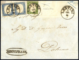 Cover "LENTINI 9 / GIU. / 61", Due Annulli "sardo - Italiani" Su 5 Cent. + Coppia 20 Cent. Sardegna Su Frontespizio Assi - Napoli