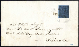 Cover 1853, Lettera Da Parma Del 7.2. Per Trieste Affrancata Con 40 C. Azzurro, Certificato Enzo Diena, Sass. 5 / 4800,- - Parma