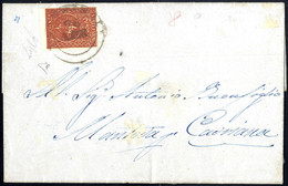 Cover 1857, Lettera Da Pontremoli Il 26.4. Per Mantova Affrancata Con 25 C. Bruno Rosso Bordo Di Foglio In Basso, Cert.  - Parma