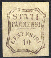 (*) 1859, Governo Provvisorio, 10 Cent. Con Varietà "O" Piccolo, Nuovo Senza Gomma, Cert. Dante Bolaffi (Sass. 14c) - Parma