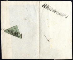 Piece 1852, "Frazionati", 1 Baj. Verde Grigiastro, Frazionato In Diagonale, Bordo Di Foglio E "interspazio Di Gruppo", S - Stato Pontificio