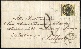 Cover 1852, 3 Baj. Giallo Cromo Su Lettera Da Roma 28.12.1863 Per Belforte, Tassa "2" Sul Fronte, Firm. E. Diena (Sass.  - Kirchenstaaten