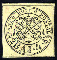 * 1852, 4 Baj. Giallo Chiaro, Firm. Cardillo (S. 5Ab / 500,-) - Kirchenstaaten