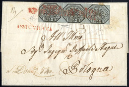 Cover "Roma/Affrancata" (due Volte) E "ASSICURATA" A Lato, Tutti In Rosso, Lettera Del Gennaio 1852 Per Bologna Affranca - Stato Pontificio