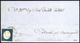 Cover 1854, 20 Cent. Azzurro, Splendido Esemplare Su Lettera Da Torino 10.2.1855 Per Cortemiglia, Firmata A. + E. Diena  - Sardinien