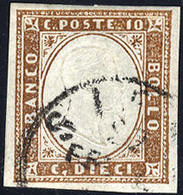 O 1855/63, 10 Cent. Bruno Cioccolato Chiaro, Usato, Firmato Cardillo, Sassone 14 Ck / 500,- - Sardegna