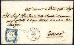 Cover 1855, Lettera Da Casale Il 18.12 Per Torino Affrancata Con 20 C., Mese Di Dicembre, Firmata G Bolaffi, Sass. 15 /  - Sardegna