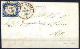 Piece 1858, Frontespizio Di Lettera Del 4.2.1858 Da Nizza Monf.o Ad Asti, Affrancato Con 20 C. Azzurro Oltremare Scuro   - Sardinien