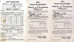 Cover 1859/77, 4 Preislisten Für Die Fahrt Von Lübeck Nach Schweden Und Russland Mit Angabe Der Schiffe Und Abfahrtszeit - Other & Unclassified