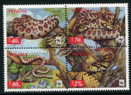 UKRAINE 2002 WWF: Leopard Adder Perforated 13½ MNH / **.  Michel 502-05 A - Ukraine