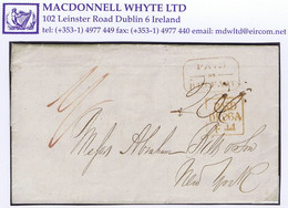 Ireland Transatlantic Maritime Belfast 1844 Letter Christmas Day To Abraham Bell In New York Framed PAID AT BELFAST - Prefilatelia