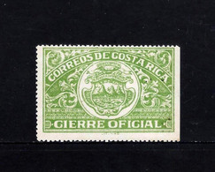 COSTA RICA CIERRE OFICIAL POSTAL SEALS GREEN, RIGHTSIDE IMPERF MLH 1934 - Costa Rica