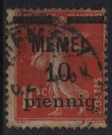 France Colonie Memel Maury 2A (Yvert 2) O Semeuse Sur Papier GC De Septembre 1920 Surchargé (2 Dents Manquantes) - Gebraucht