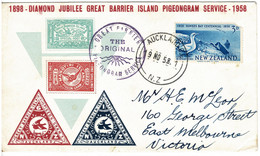 New Zealand 1958 Great Barrier Island Pigeongram Service Diamond Jubilee Souvenir Cover - See Notes - Storia Postale