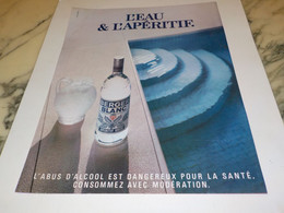 ANCIENNE PUBLICITE EAU ET APERITIF BERGER BLANC 1991 - Alcools