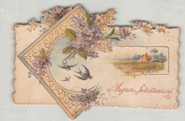 03079 "AUGURI E FELICITAZIONI - PAESAGGIO CON DECORI FLOREALI, RONDINI - IN RILIEVO" BIGLIETTO AUGURALE - Autres & Non Classés