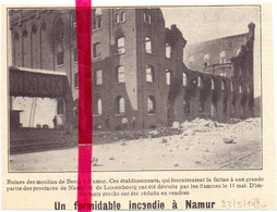 Orig. Knipsel Coupure Tijdschrift Magazine - Namur - Incendie De Feu, Moulins De Beez, Brand  - 1920 - Non Classificati