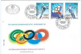 Yugoslavia FDC 1994 Winter Olympic Games - Lillehammer, Norway - The 150th Ann. Of International Olympic Committee (IOC) - Invierno 1994: Lillehammer