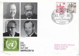 Ganzsache - UNO Trygve Lie - Dag Hammarsjöld - U. Thant - Kurt Waldheim - 7000 Stuttgart 1981 - Gemen Wolfsburg - Private Covers - Used