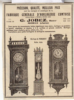 RARE PUB SUR PAPIER - 1907 - FABRIQUE GENERALE D'HORLOGES COMTOISE - G. JOBEZ - MOREZ - JURA -  VINTAGE - Orologi Da Muro