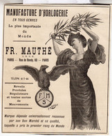 Delcampe - RARE PUB SUR PAPIER - 1907 - MANUFACTURE  D'HORLOGERIE - FR. MAUTHÉ - PARIS -  VINTAGE - Clocks