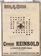 RARE PUB SUR PAPIER - 1907 - BOITES DE MONTRES - CHARLES REINBOLD - LA CHAUX-DE-FONDS - SUISSE - VINTAGE - Montres Anciennes