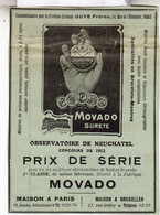 RARE PUB SUR PAPIER - 1912 - MOVADO SURETÉ - PRIX DE SERIE - OBSERVATOIRE DE NEUCHATEL  - VINTAGE - Montres Anciennes