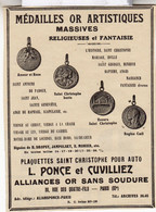 RARE PUB SUR PAPIER - 1912 - MEDAILLES OR ARTISTIQUES  RELIGIEUSES, FANTAISIE - L. PONCE ET CUVILLIEZ - PARIS - VINTAGE - Pendentifs